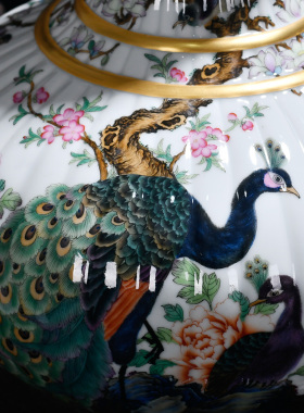 孔雀牡丹瓜棱瓶果球瓶古典摆件