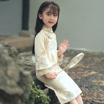 Childrens qipao 2023 new autumn and winter girls Chinese style retro childrens clothing little girl Chinese windy winter long sleeves