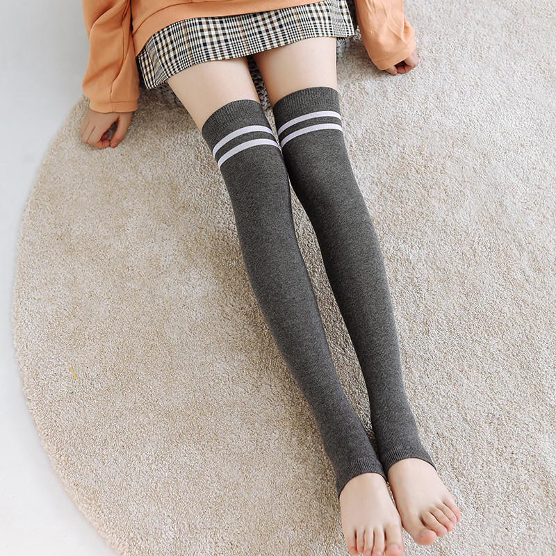 踩脚过膝袜套女棉袜日系护膝护腿保暖长筒袜韩国秋冬季高筒堆堆袜 - 图0