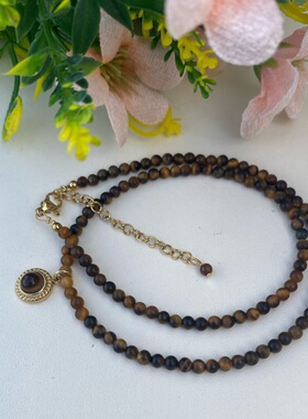 天然虎眼石吊坠项链女小众轻奢锁骨链2025新款爆款颈链4mm钛钢