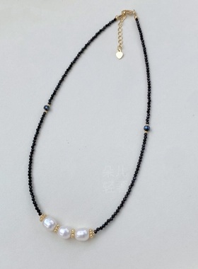 2mm极细黑色锆石锁骨链淡水珍珠真品小众高级感颈链2025新款爆款