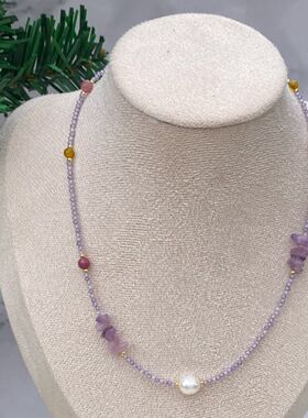 紫水晶项链女2025新款爆款高级感轻奢小众锁骨链紫色锆石碧玺颈链