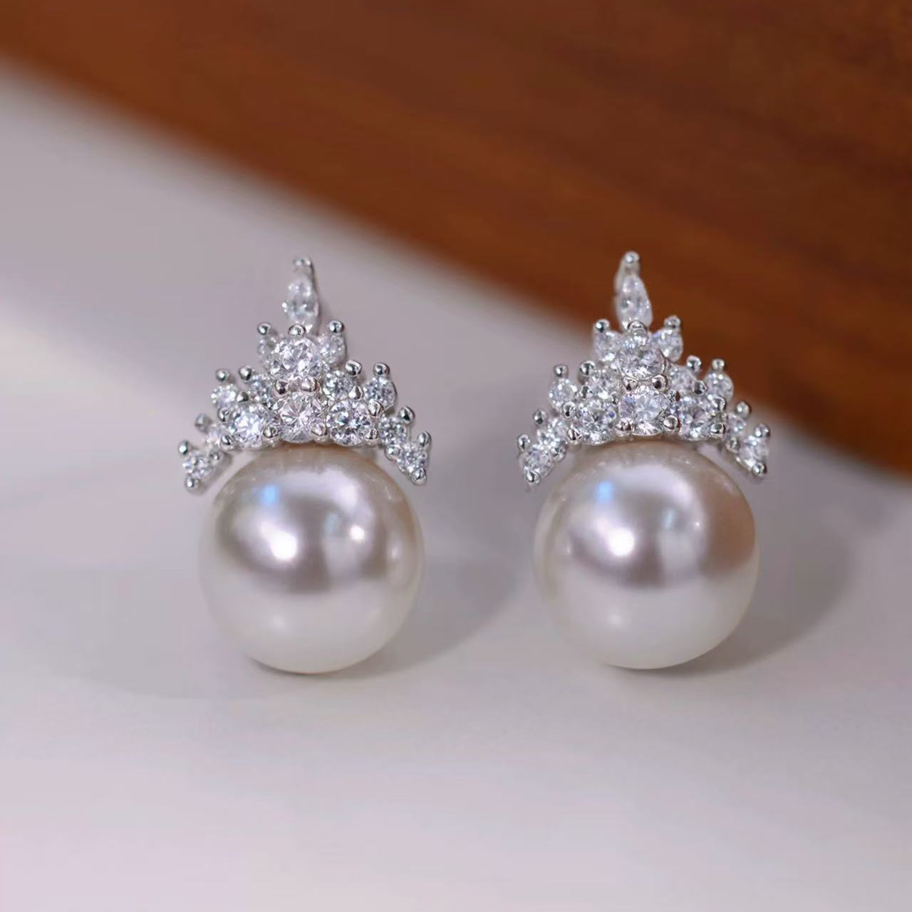 铂金PT900锆石9-10mm海水珍珠耳钉配件气质冰雪女王裸珠耳环空托,淘宝优惠券,粉丝福利购,淘宝优惠卷