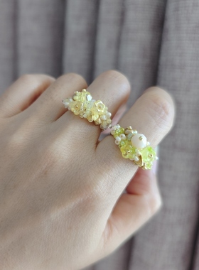 柠檬花信 茵娜原创琉璃珍珠花朵手工开口戒指指环轻奢小众设计