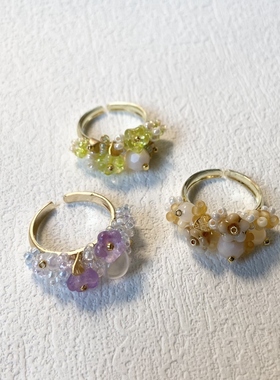 茵娜原创设计小众轻奢饰品捷克琉璃小清新花朵开口戒指 指环