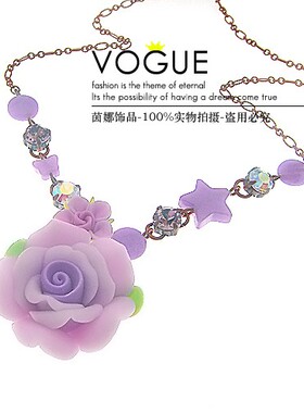 韩国玫瑰花朵小众设计水钻短项链