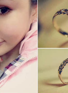 韩版镂空爱心花纹光面时尚风戒指