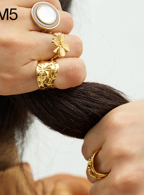 金币四叶草戒指时尚凹凸