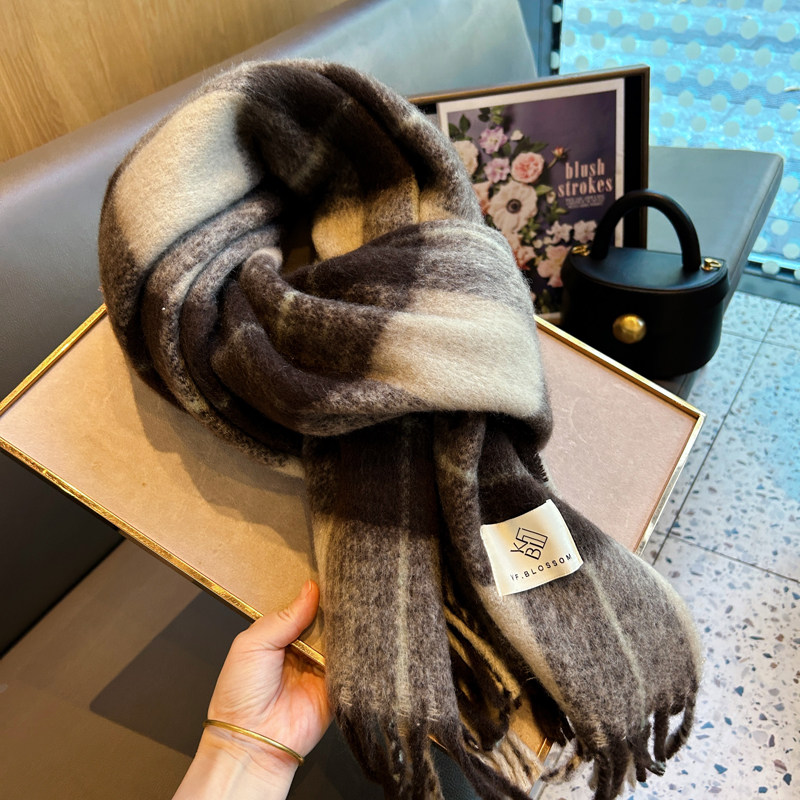 韩国百搭拼色格子仿羊绒围巾美拉德保暖披肩两用加厚长款围脖冬季,淘宝优惠券,粉丝福利购,淘宝优惠卷