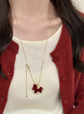 宠粉福利！高端定制镶钻！高级感丝绒小马好运抽拉长款毛衣链~