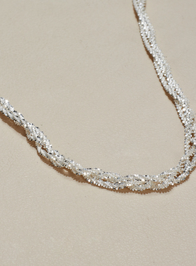 AHCHOO 静奢风编织麻花打项链通体S925纯银花瓣锁骨链超闪素银女