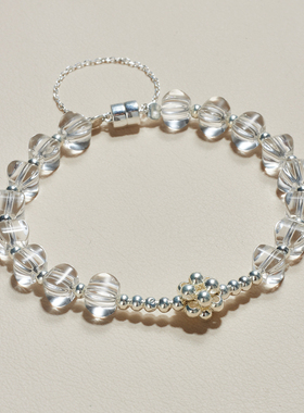 AHCHOO 天然透亮白水晶手串S925纯银球手链穿珠磁吸手环悦己能量