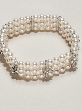 AHCHOO 静奢重工人造施家珍珠手链三排编织微镶满钻璀璨高级手环