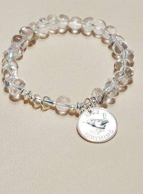 AHCHOO 静奢天然透亮不规则白水晶手串S925纯银手链小鸟钱币手环