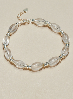 AHCHOO 重工天然透亮水滴白水晶手串S925银串珠手链悦己能量手环