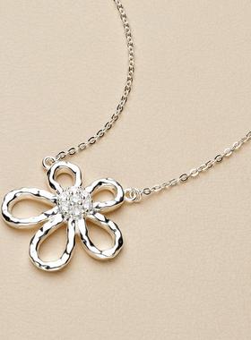 AHCHOO 静奢冷淡风925纯银手工肌理感花朵项链气质锁骨链小众气质