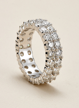 AHCHOO 静奢重工满镶莫桑石戒指简约设计高级S925银指环情侣送礼