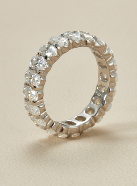 AHCHOO 静奢风重工排戒鸽子蛋钻莫桑石戒指925银宽版指环520礼物