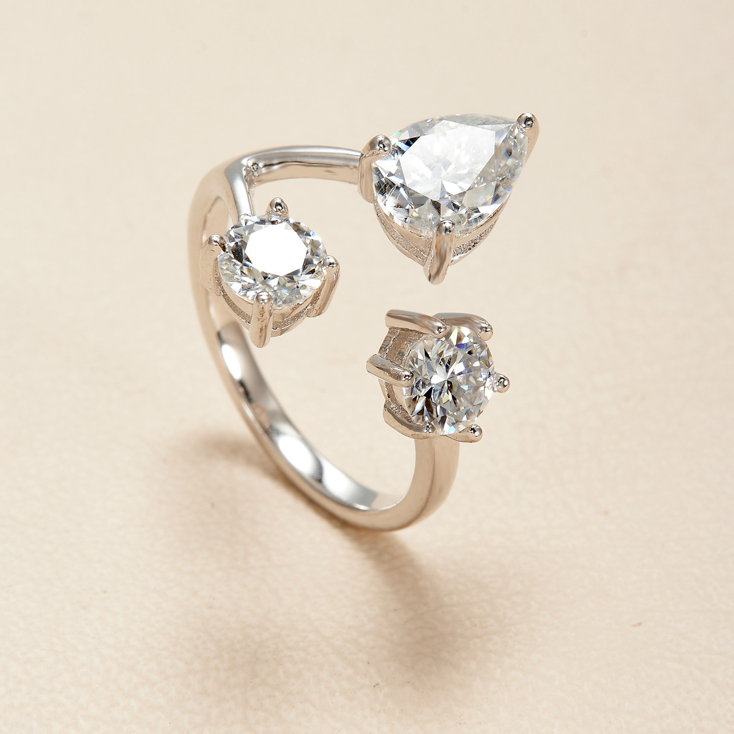 AHCHOO cold commuting versatile moissanite open ring S925 silver ring couple gift adjustable