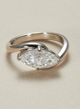 AHCHOO 静奢风2克拉马眼莫桑钻石戒指小众高级S925银指环520礼物