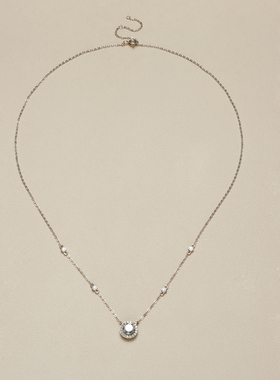 AHCHOO 静奢风微镶圆形火彩莫桑石吊坠项链小众高级S925银锁骨链