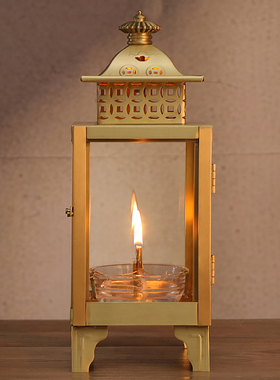 纯黄铜 天灯酥油灯灯盏 佛前寺庙供佛防风玻璃四头家用供灯长明灯