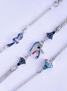 古埃及风手工银安卡安克生命之匙十字架莲花荷露斯之眼手链