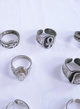 埃及进行口纯手工银饰老款式莲花安卡安克荷露斯之眼戒指 多款式