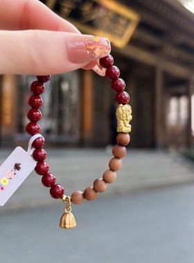 杭州香积朱砂檀香度母手串女镀金莲蓬佛珠高级感手链正品代请