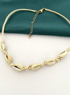 s48青岛欧美首饰品时尚唯美简约扇贝手编小众日常百搭淡雅项链女