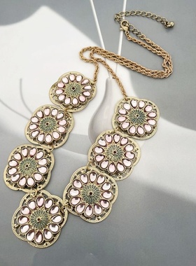 欧美外贸首饰品时尚人气百搭镂空唯美花卉金色古风项链锁骨链336