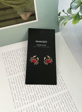 时尚红色螃蟹镶钻耳钉
