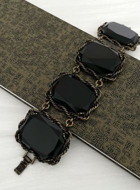 s35玻璃砖大宝石镶嵌复古超霸气典雅中古vintage华贵重工细腻手镯