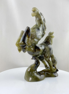 23cm天然玉石马上封侯摆件办公室客厅博古架马到成功工艺品装饰品