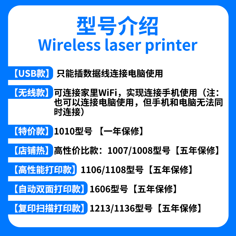 惠普黑白无线HP1007 1020 1160 1136 1606激光打印机小型家用办公 - 图1