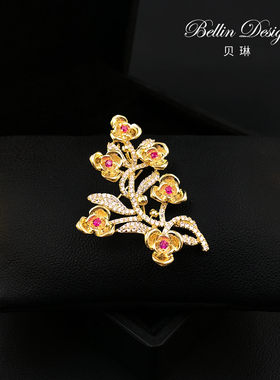 《金色繁花》花朵胸针呢大衣别针高级感配饰西服领针毛衣胸花6029