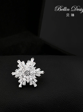 雪花六芒星西服衬衫扣免缝小胸针