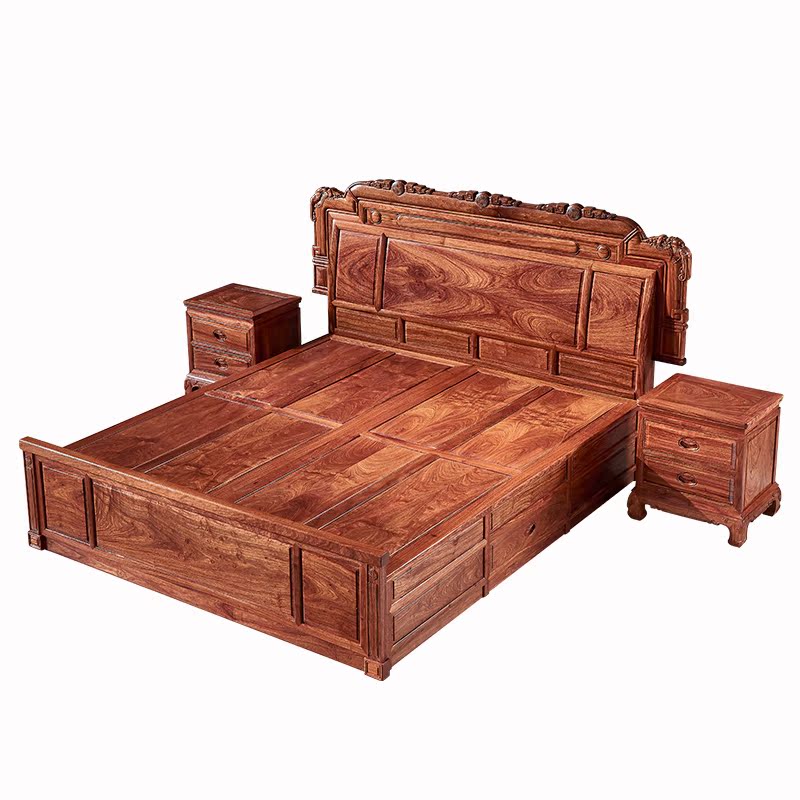 明清中式原木古典家具 红木床 非洲花梨木床 辉煌双人床 家用箱体 - 图3