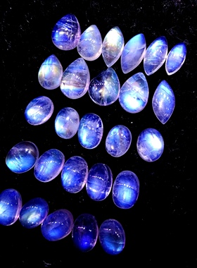 天然蓝、彩月光石戒面吊坠耳钉