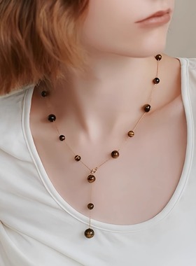 天然虎眼石满天星项链感长款