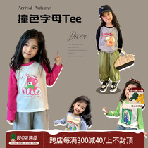 2023 Fall Girl Cartoon T-shirt Spring Autumn Clothing Baby 100 Hitch Undershirt Small Size Child Foreign Air Long Sleeve Blouse