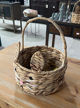 草编收纳篮猫咪编织杂物整理