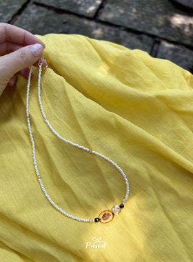 百搭猕猴桃吊坠捷克珠串珠项链