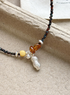 天然琥珀S925纯银好事花生项链