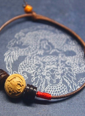桃木生肖牛红绳手链男女平安手绳