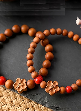 老桃木梅花红绳手链朱砂佛珠手串
