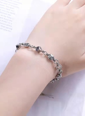 克罗男女合金镀银朋克骰子手链