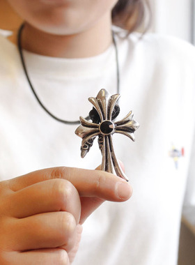 毛衣链点钻镂空大十字架皮绳项链