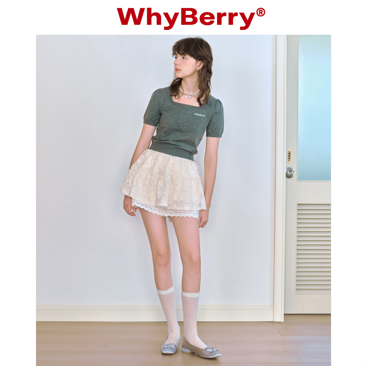 WhyBerry 24SS“叠搭神器”白色蕾丝A字短裙双层褶皱裙裤甜美风