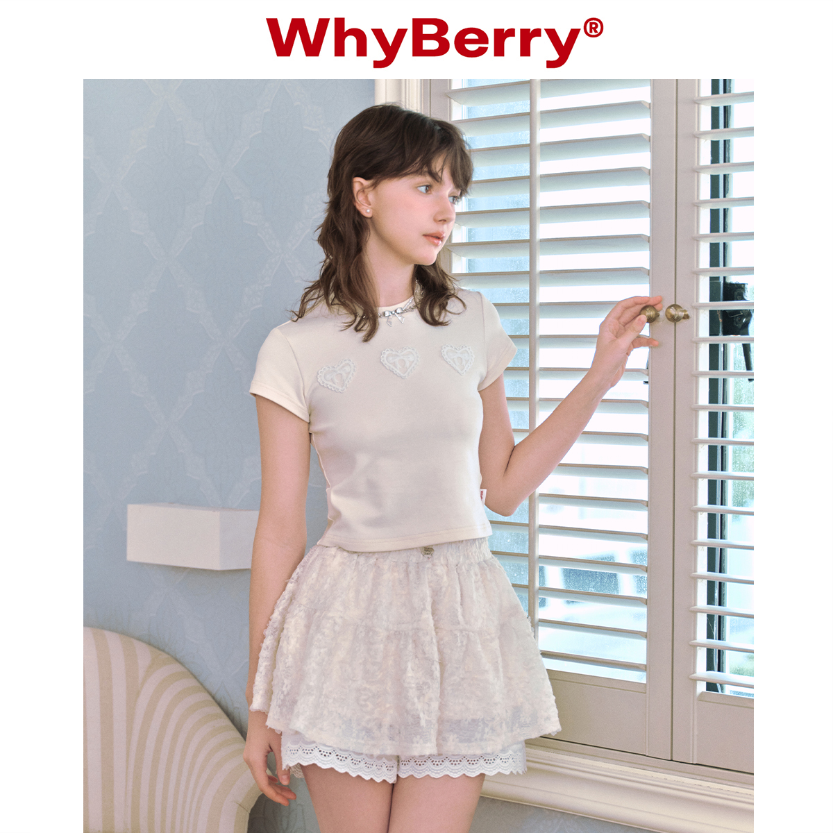 WhyBerry 24SS“叠搭神器”白色蕾丝A字短裙双层褶皱裙裤甜美风